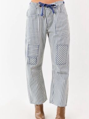 BiBi Blue and White Striped Drawstring Pants